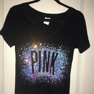 PINK Victoria Secret Black Sequin V Neck